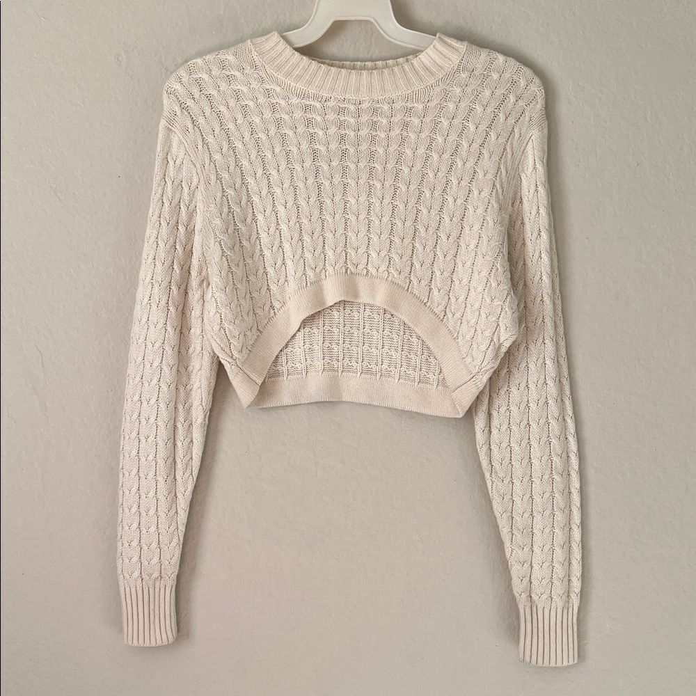 WeWoreWhat | Danielle Bernstein Cropped Mock Neck Cable Sweater in Ivory in XS - Picture 2 of 14